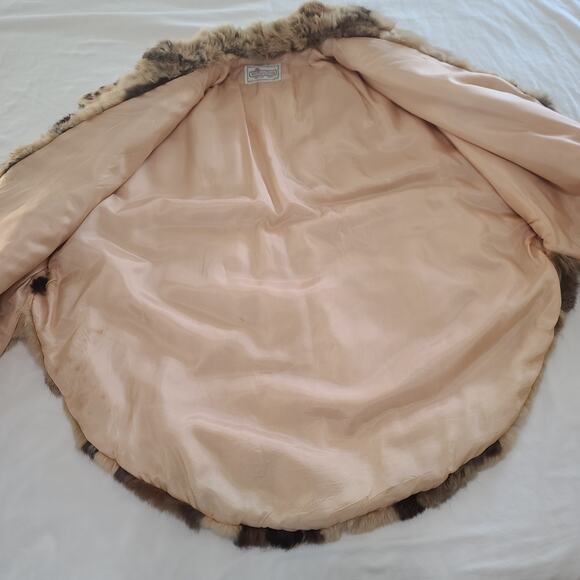 Vintage Rabbit Fur Cape One Size Winners Circle Brown Tan Patchwork Shawl Coat - Picture 13 of 15
